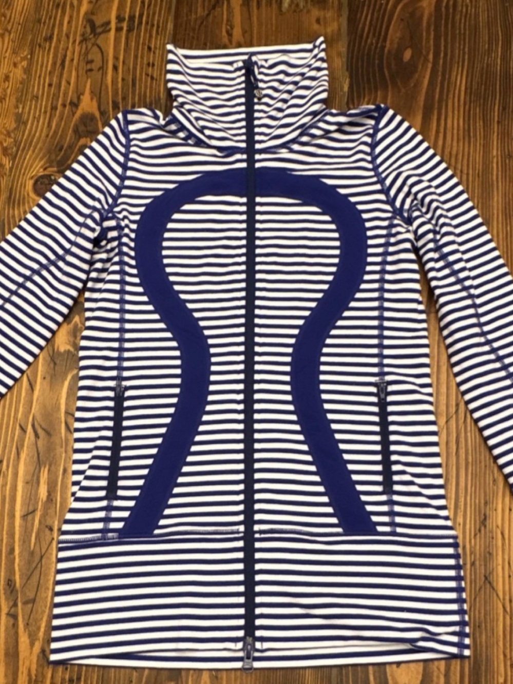 lululemon athletica Navy and White Striped Full-Zip Hoodie